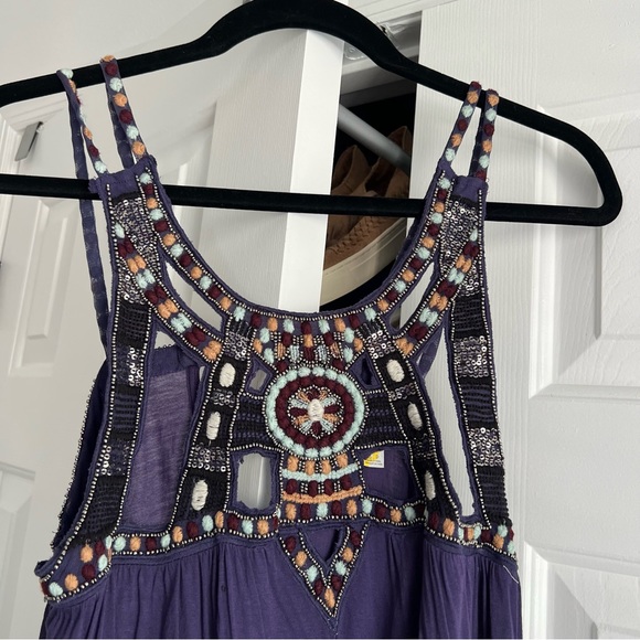 New‎ Free People Quest Tank Top Tunic Split Sides Blouse Aztec Beaded - Picture 3 of 16